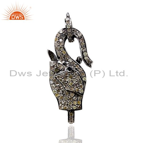Pave diamond clasp elephant pendant sterling silver lock finding fine jewelry qy