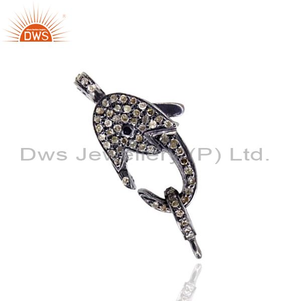 Latest pave diamond lobster clasp finding sterling silver vintage style jewelry