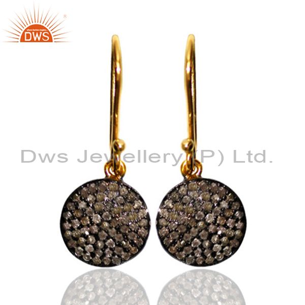 14k Gold Dangle Hook Earrings Sterling Silver Pave Diamond XMAS GIFT Jewelry OY