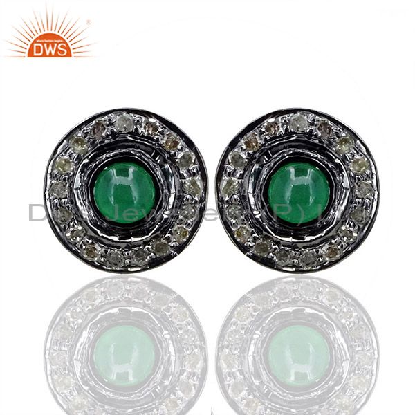 Emerald Diamond Handmade Fine Stud Earrings Sterling Silver 14K Gold Jewelry CY