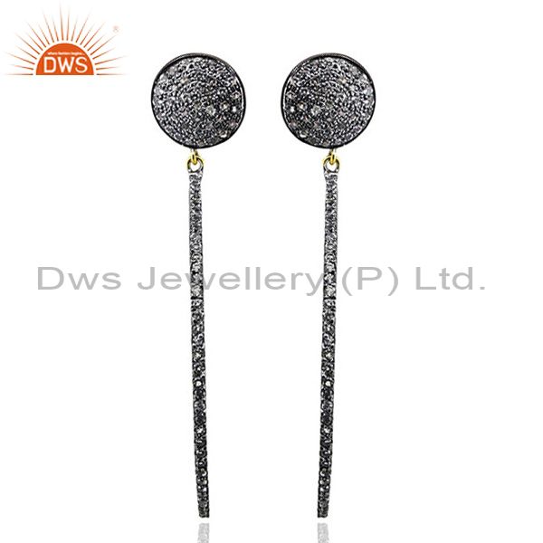 Pave White Topaz Gemstone Stick Dangle Earrings Sterling Silver Jewelry 14k Gold