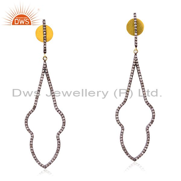 1.17 ct Pave Diamond 14kt Gold Dangle Earrings 925 Sterling Silver Women Jewelry