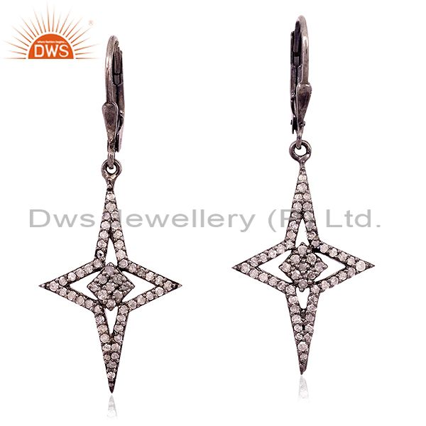 0.88ct Natural Pave Diamond Sterling Silver Star Design Clip On Earrings Jewelry