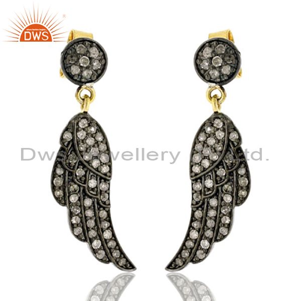 1.24ct pave diamond 14kt gold angel wing dangle earrings sterling silver jewelry