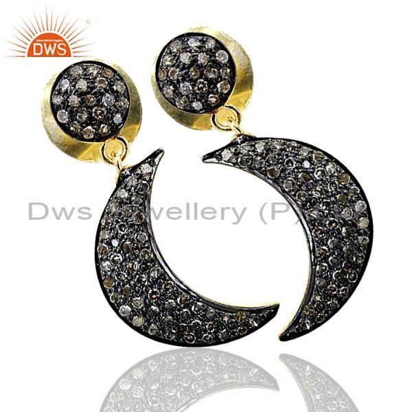 Diamond pave 925 sterling silver crescent/half moon dangle earrings fine jewelry