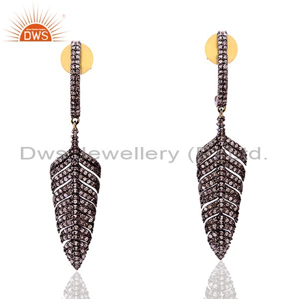 1.30 ct pave diamond 14kt gold dangle earrings 925 sterling silver women jewelry