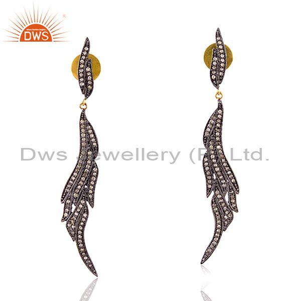 0.94ct pave diamond 14kt gold 925 sterling silver dangle earrings women jewelry