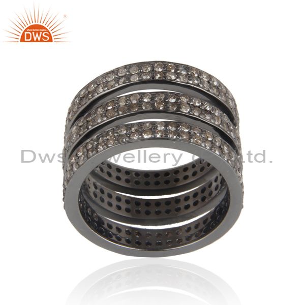 Pave diamond black rhodium plated 925 silver rings manufacturers