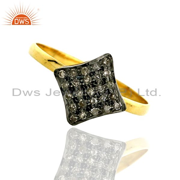 14kt solid yellow gold 0.17ct pave diamond 925 sterling silver ring gift jewelry