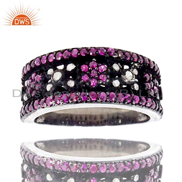 Natural ruby and pave diamond sterling silver promise rings jewelry