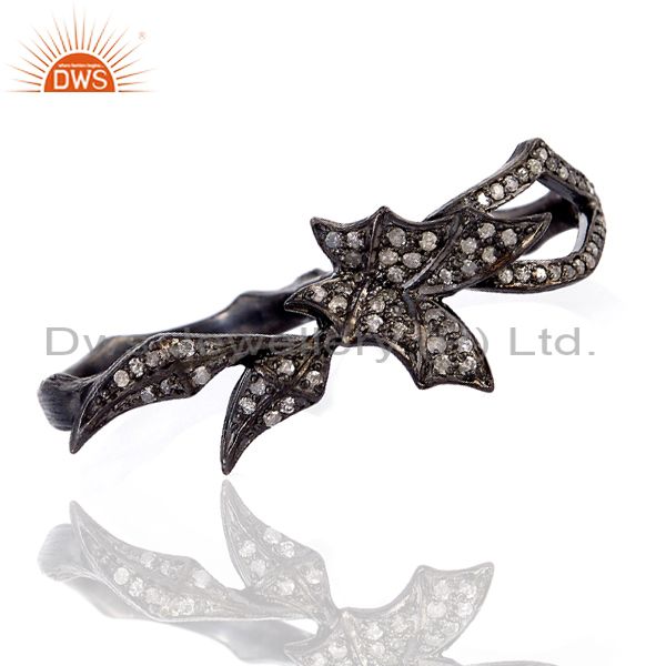 0.49 ct pave diamond 925 sterling silver designer two finger ring women jewelry