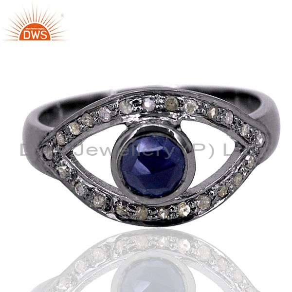 Blue sapphire 925 sterling silver evil eye designer ring gemstone jewelry us 7