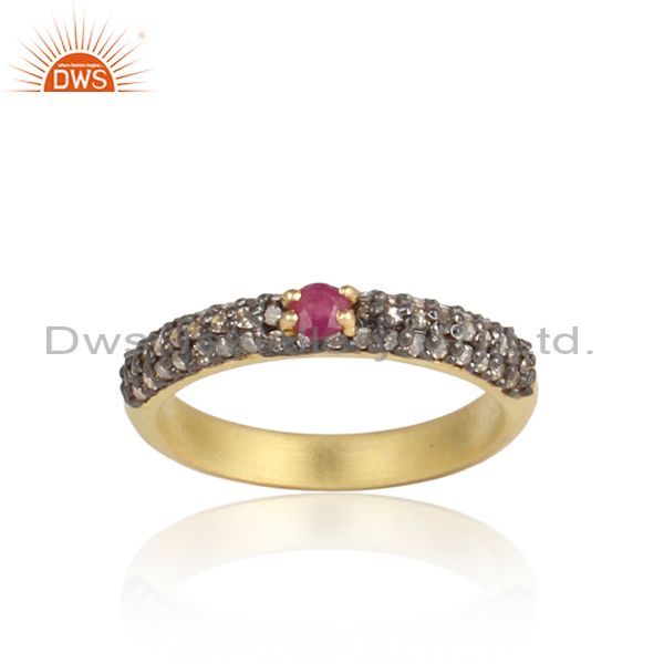 Ruby 0.79ct pave diamond half eternity band ring 925 sterling silver jewelry