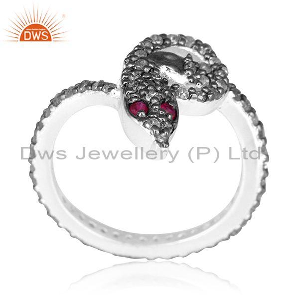 Ruby diamond pave snake ring 925 sterling silver vintage style halloween jewelry