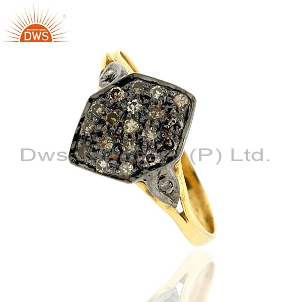 14k solid gold 0.19ct pave diamond 925 sterling silver ring vintage look jewelry