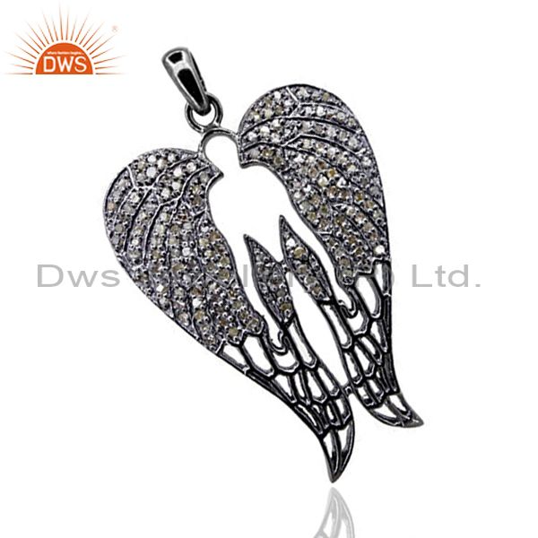 New pave diamond angel wing pendant fashion vintage look jewelry sterling silve