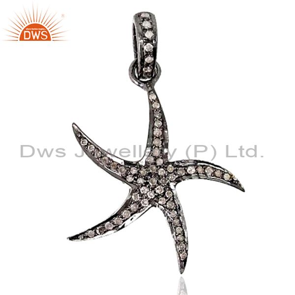 925 silver star charm pave diamond pendant jewelry findings suppliers