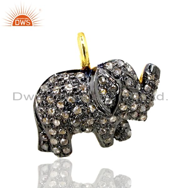 0.50ct diamond pave 925 sterling silver elephant pendant fine gift jewelry