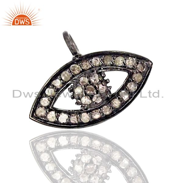 Evil eye pendant diamond 2pcs lot 925 silver charms vintage look jewelry 12x15mm