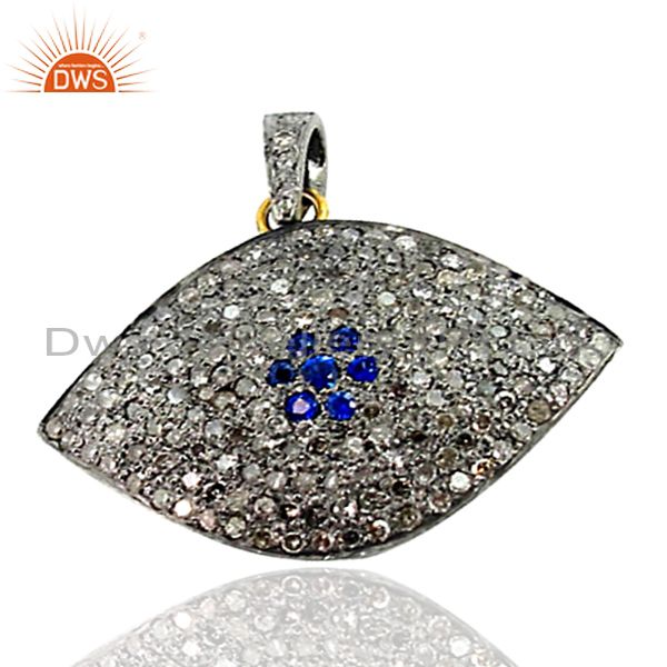 New 14k gold pave diamond evil eye pendant sapphire 925 silver wondering jewelry
