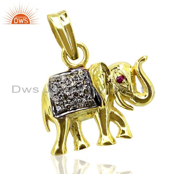 925 sterling silver elephant charm pendant pave diamond gold plated gift jewelry