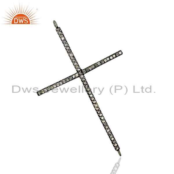 Cross pendant fine .925 sterling silver diamond pave connector findings jewelry