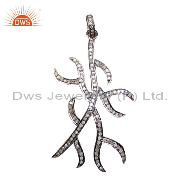 Pave diamond antique cervus duvauceli design, 925 sterling silver pendant charm