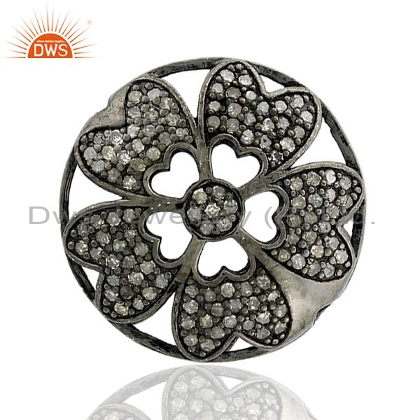 1.12ct pave diamond floral style spacer finding .925 sterling silver jewelry