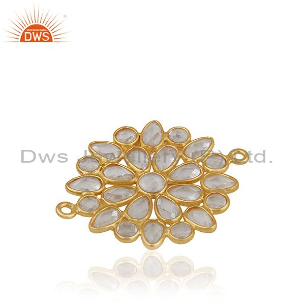 White zircon gold plated solid 925 silver connector jewelry finding manufacturer