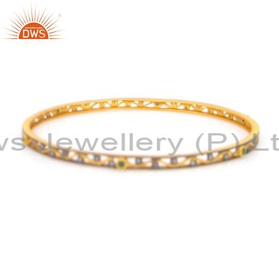18k yellow gold over sterling silver pave diamond emerald bangle