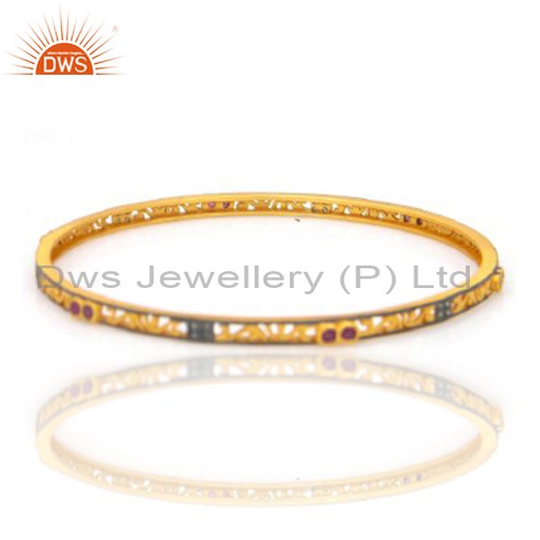 18k gold over 925 silver ruby pave diamond sleek bangle for womens