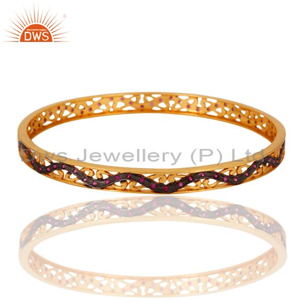 18k yellow gold plated ruby red cubic zirconia lady fashion bangle