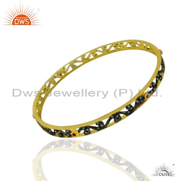 Multi color cz sleek 14k yellow gold plated 925 sterling bangles
