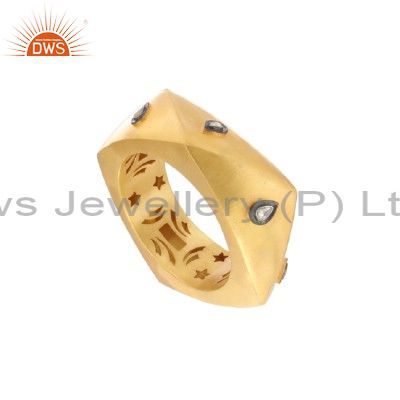 18k yellow gold sterling silver rose cut diamond bangle bracelet