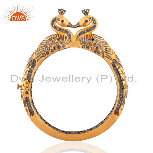 Peacock style designer pave diamond ruby 925 silver bangles women