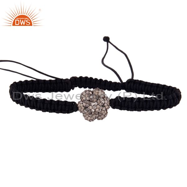 925 sterling silver natural diamond pave bead black macrame handmade bracelets