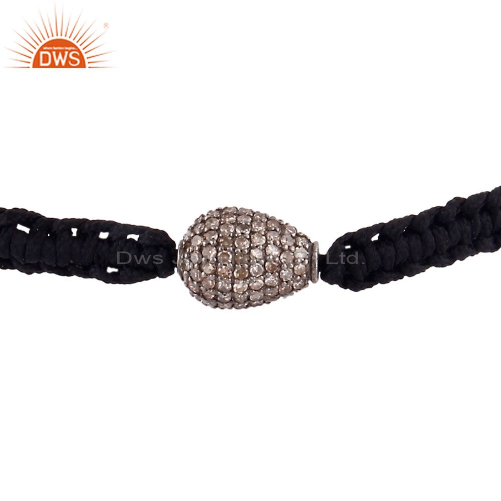 925 sterling silver diamond pave beads fashion macrame black cord bracelet