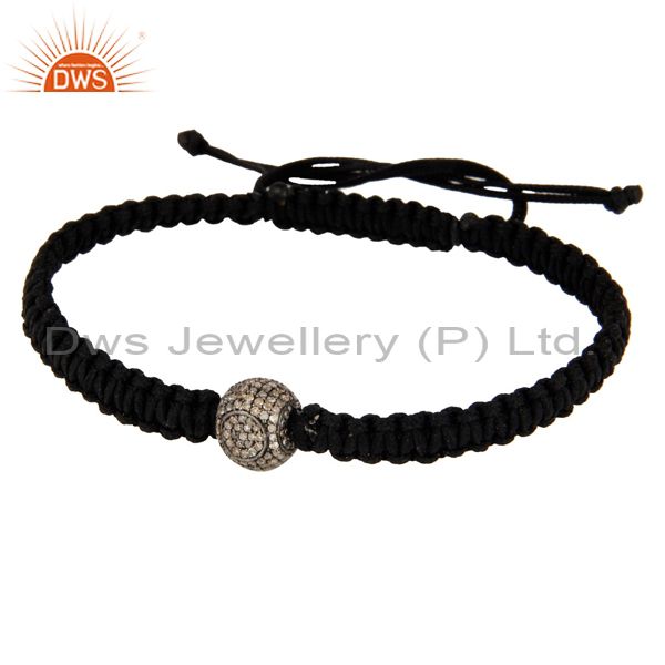Macrame fashion braclet with 925 sterling silver pave diamond beads
