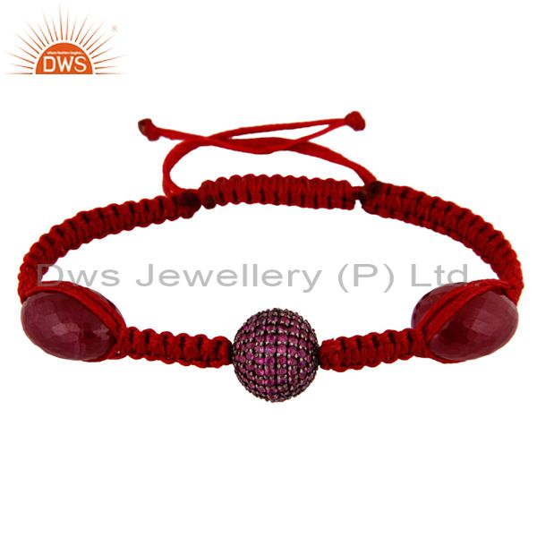 Faceted natural ruby gemstonesterling silver pink sapphire bead macrame bracelet