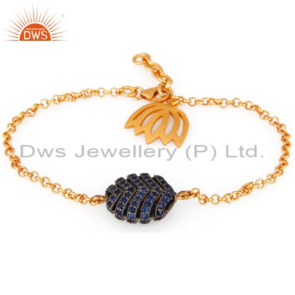 Blue sapphire gemstone 18k gold over 925 sterling silver charm chain braelets