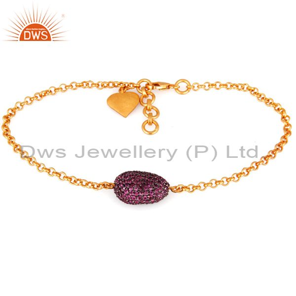 18k yellow gold plated sterling silver ruby gemstone finding chain bracelet