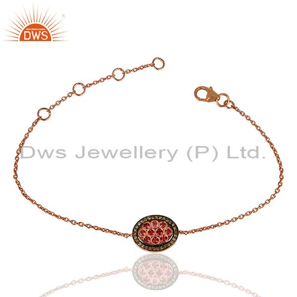 Pink tourmaline pave diamond silver bracelet jewelry manufacturer