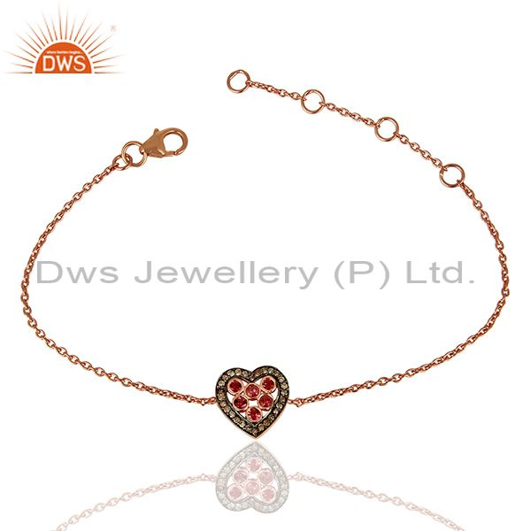 Heart shape pink tourmaline pave diamond bracelet jewelry supplier