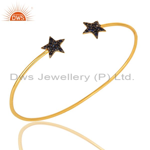 18k yellow gold plated silver blue sapphire star stacking open bangle