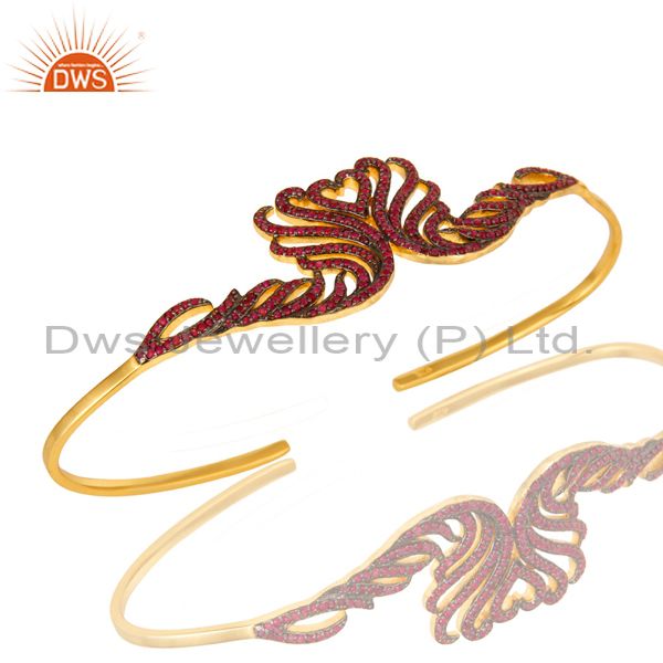 Designer ruby gemstone palm bracelet bangle made in 18k gold over silver