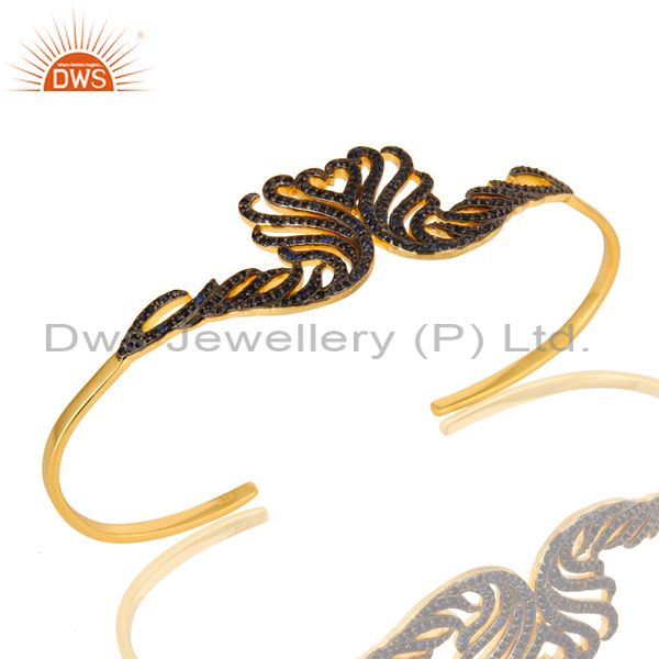18k yellow gold plated sterling silver blue sapphire palm bracelet bangles