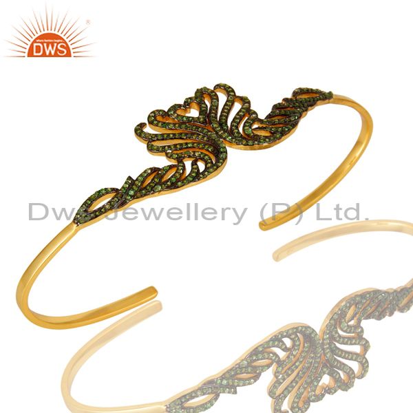 18k yellow gold plated sterling silver tsavorite gemstone designer cuff bangle