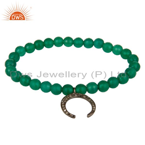 925 sterling silver pave diamond horseshoe charms green onyx beads bracelet
