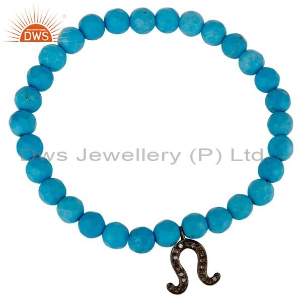 925 sterling silver pave diamond horseshoe charm bracelet with turquoise beads