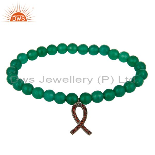 Green onyx adjustable bracelet with spessartite garnet ribbon awareness charms